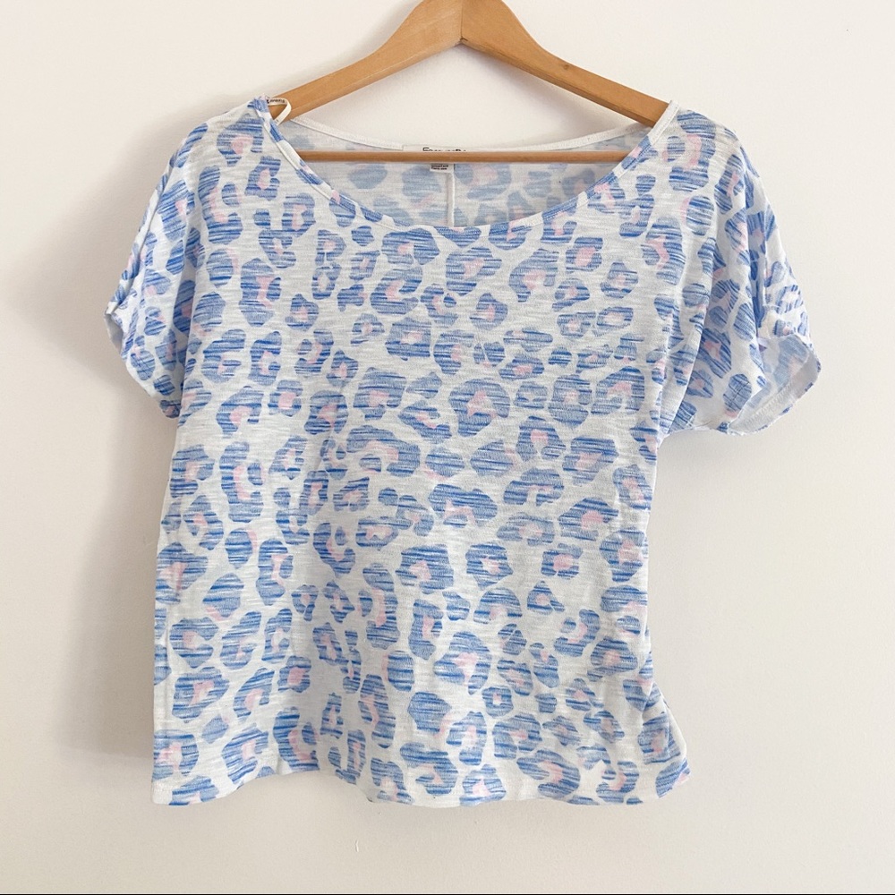 F21 Blue Cheetah Print Boyfriend Top